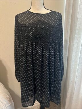 Xhilaration Black Polka Dot Long Sleeve Babydoll Dress